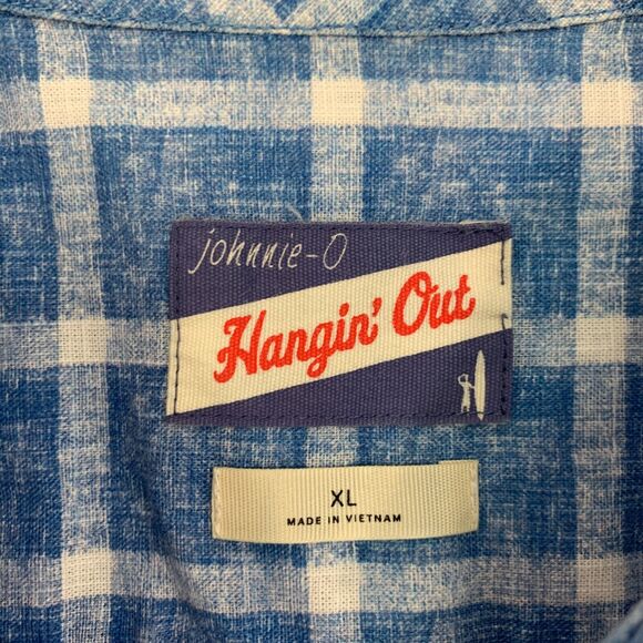 Johnnie O Alto Shirt Mens XL Laguna Blue Windowpane Plaid Cotton Button Up - Picture 5 of 13
